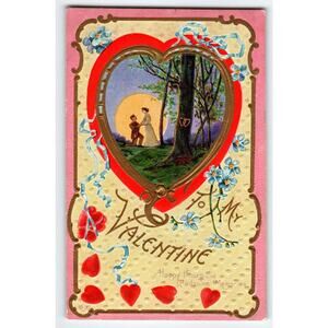 Antique Valentine Postcard Proposal Scene in Heart Frame Series No. 35 - 1910